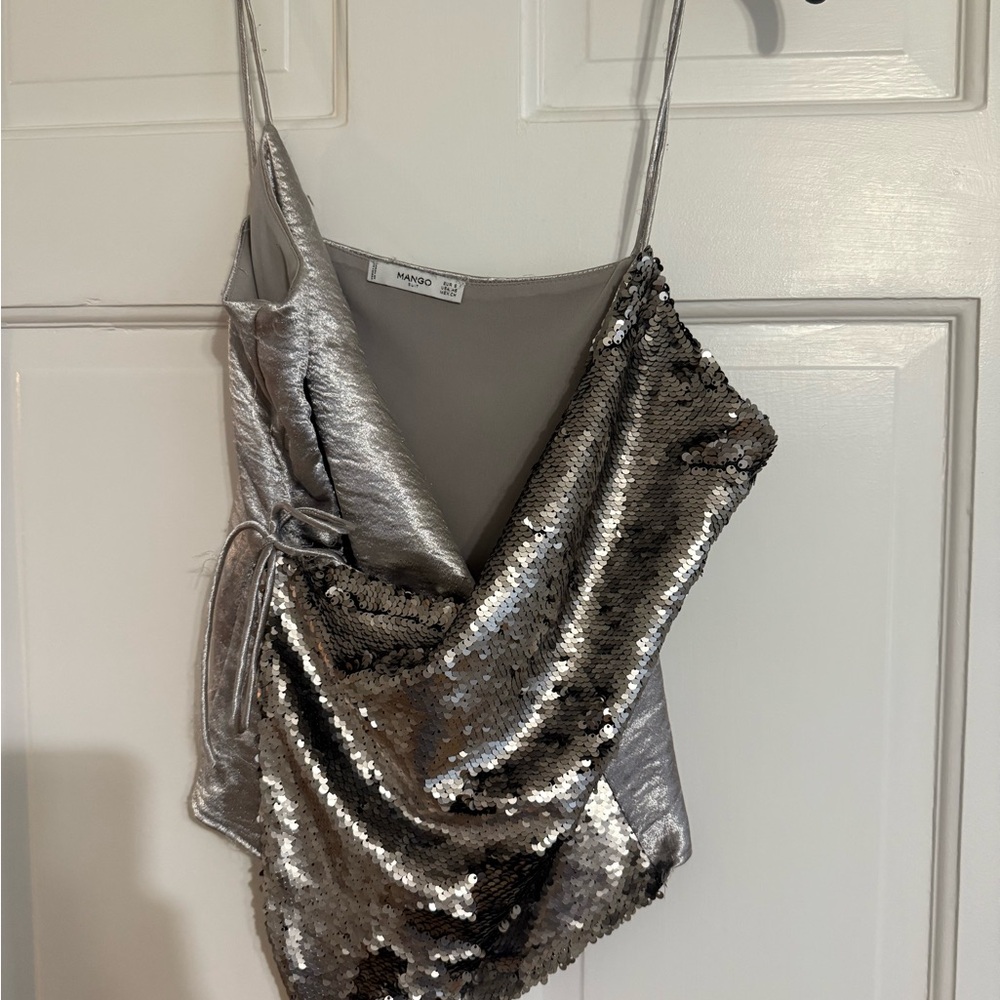 Mango Silver Sequin Camisole Top